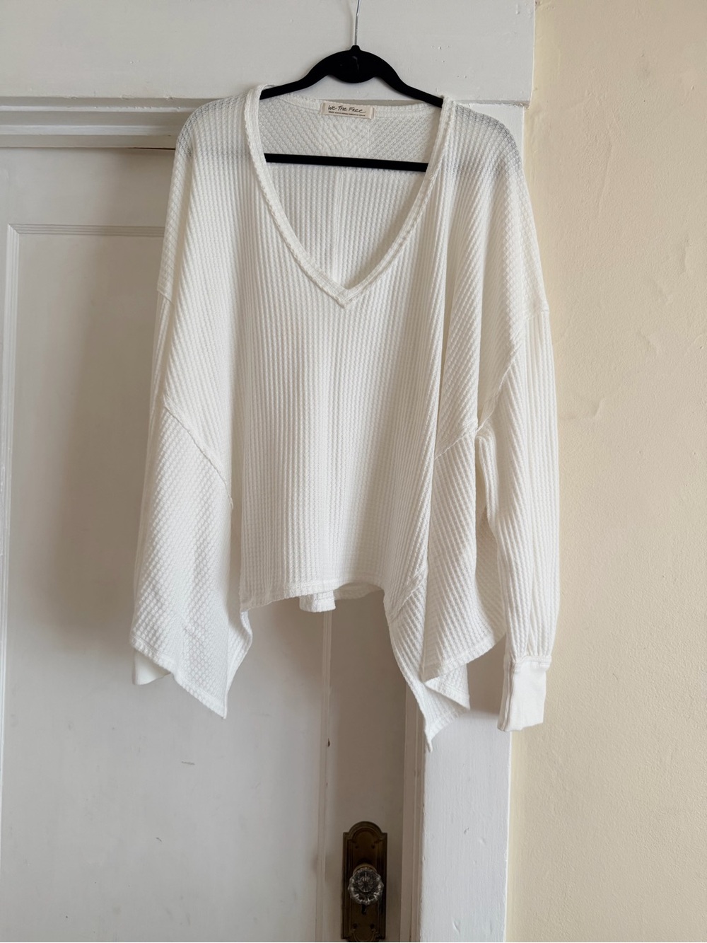 We The Free Coraline Thermal White Waffle V Neck Top Size S